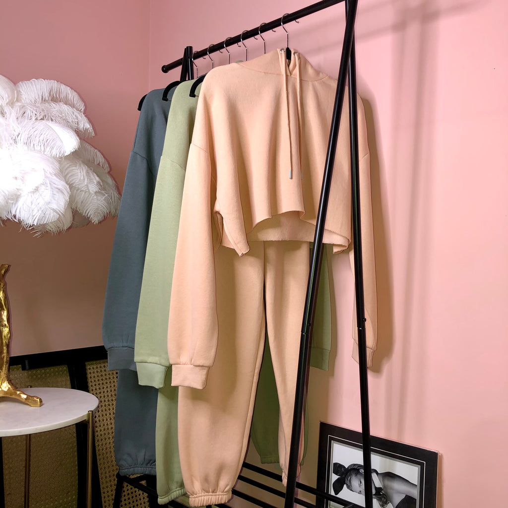 Lucie blush pink fleece lined oversized tracksuit - Celeb Threads