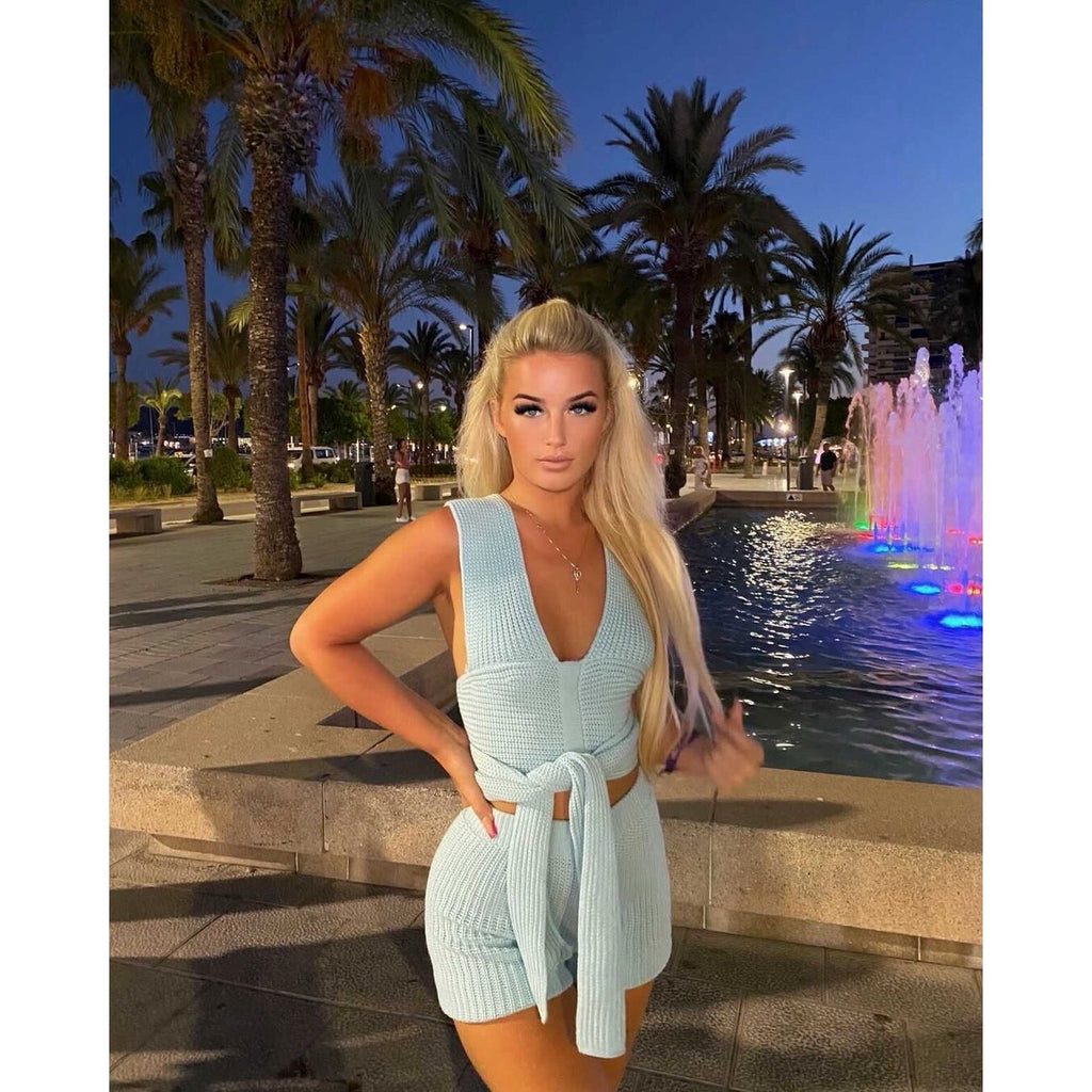 Jade Blue Multi Way Knit Co Ord Two Piece Set - Celeb Threads