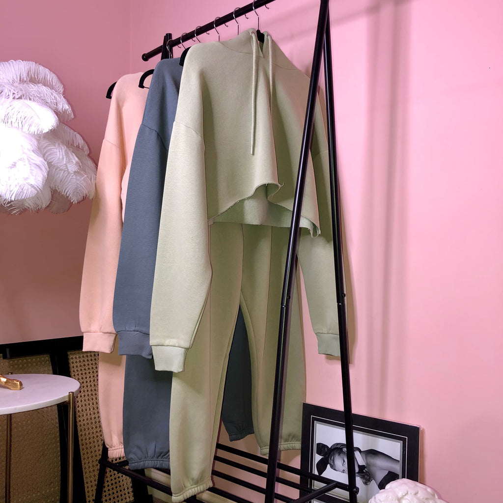 Lucie sage green fleece lined oversized tracksuit - Celeb Threads