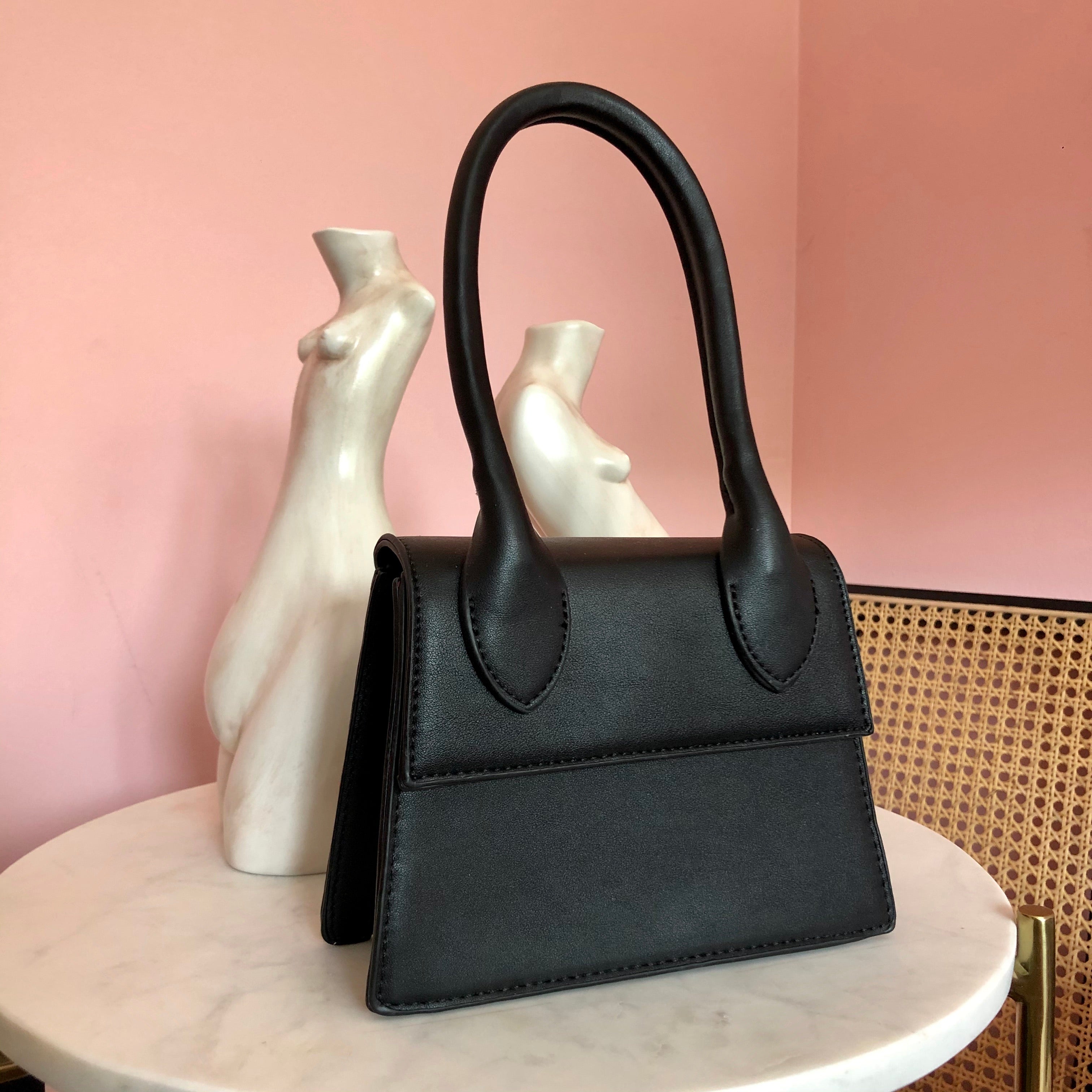 BLACK TOP HANDLE BAG - Celeb Threads