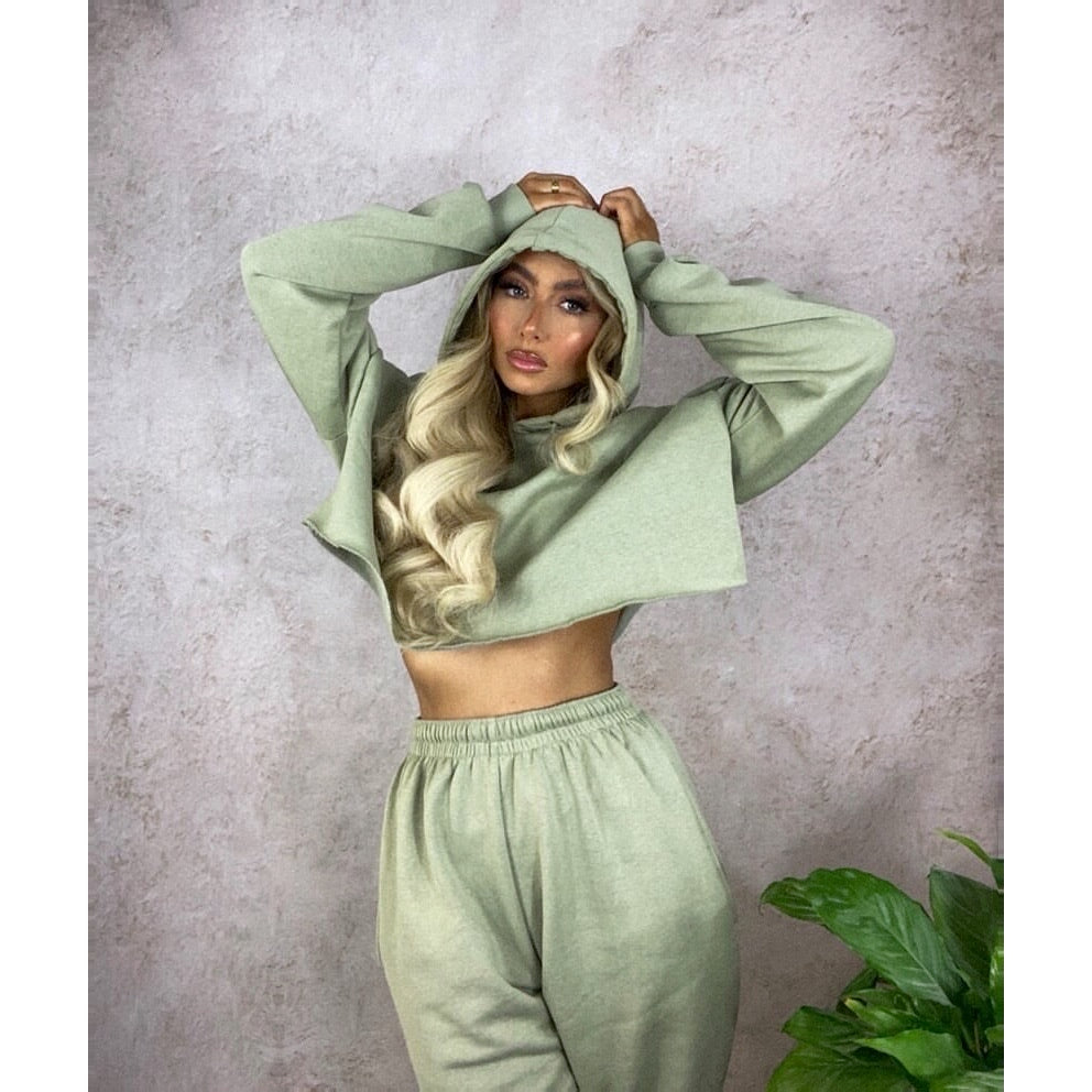 Lucie sage green fleece lined oversized tracksuit - Celeb Threads