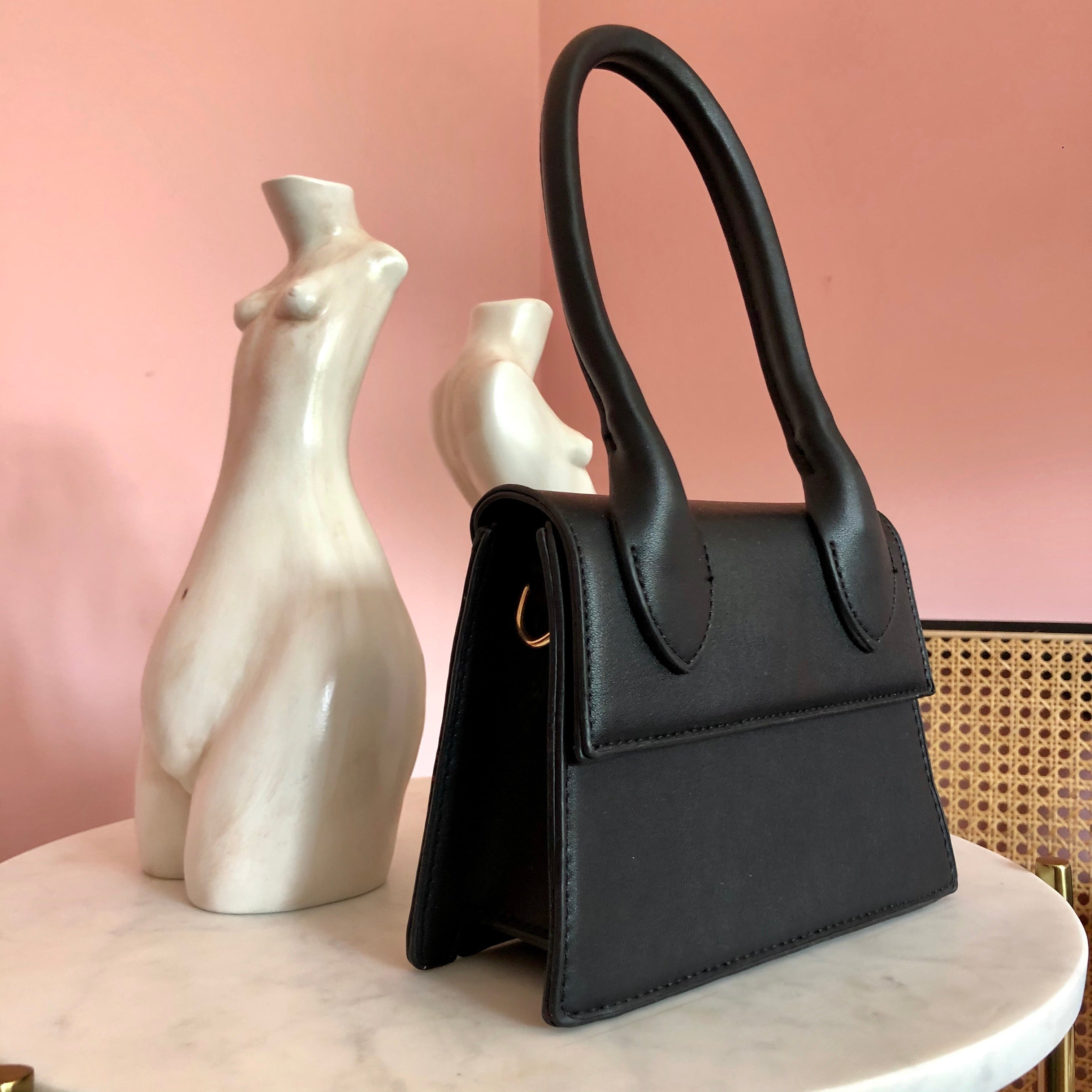 BLACK TOP HANDLE BAG - Celeb Threads